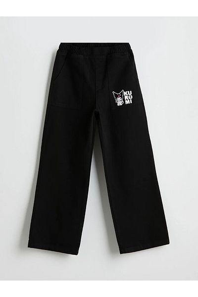 LC Waikiki LCW Kids Black Kuromi Printed Girls' Pants with Elastic Waistband