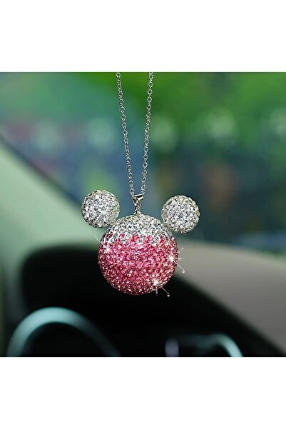Aura Accessories Mickey Pembe Kristal Taşlı Dikiz Ayna süsü