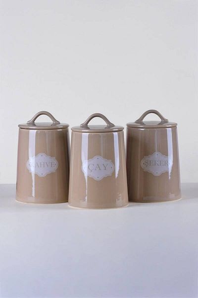 elif aksesuar Ceramic 3-Piece Tea Candy Storage Jar