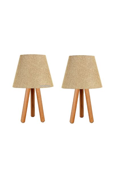 Semboldekor 2 Pieces Wooden Tripod Charm 18 Beige Lampshade