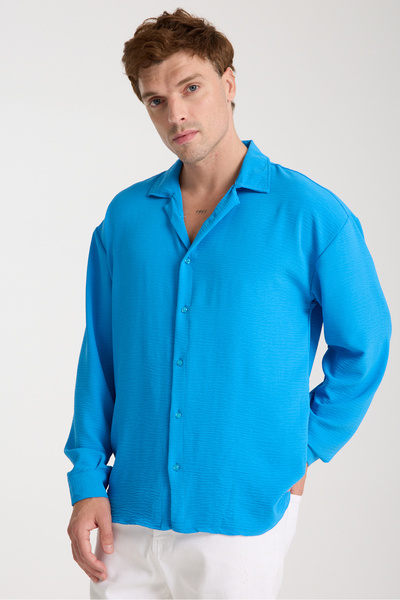 BİYOGRAF Erkek Keten Ayrobin Dokulu Bol Kalıp Oversize Salaş Gömlek