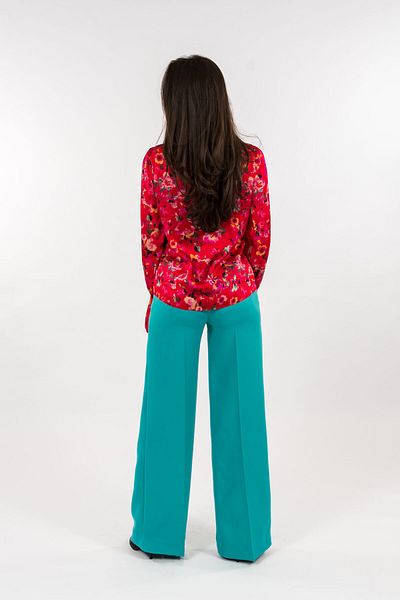 Gorgeaux Red Floral Blouse and Blue Pants Set - S(36)