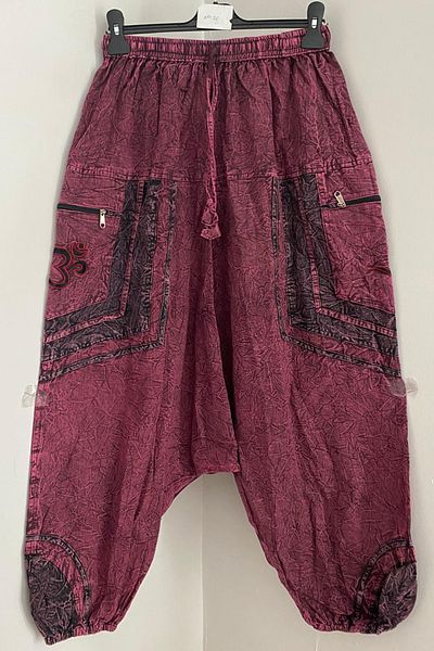 AYASOFYA OTANTIK Unisex Nepalese Burgundy Ethnic Authentic Loose Bohemian Baggy with Elastic Waist and Cuffs and Zippered Pocket Detail
