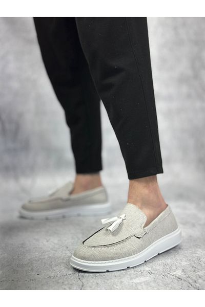 BOA Ba0005 Laceless High Sole Classic New Linen Gray Tassel Men's Shoes
