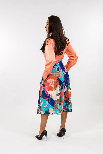 Gorgeaux Colorful Skirt and Salmon Pink Blouse Set - XXL(44)