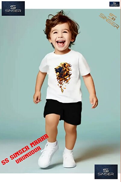SS SİNSER Kids Lion Flame Custom Printed Crew Neck T-Shirt - Shorts Set