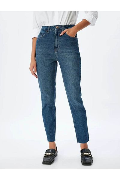 Koton Pantaloni de jeans pentru femei Mom Fit cu talie înaltă Indigo închis 5wal40201md