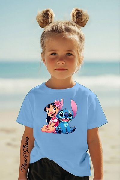 New Shine 1 tricou este un cadou pentru achiziții de 6 și mai sus în coș - Tricou pentru copii supradimensionat cu imprimeu Lilo și Stitch