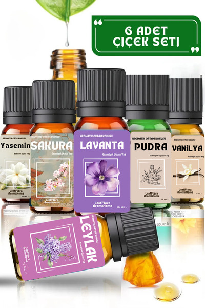 LeafFlora AromaHome Çiçek Esansları Seti - 6 Adet x 10 ML - Buhurdanlık Yağı