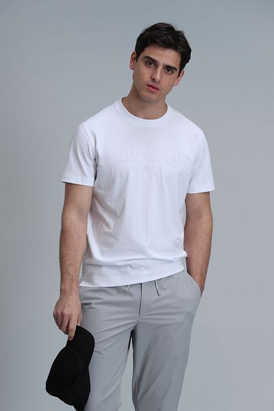 Lufian Λευκό T-Shirt με λαιμόκοψη 111020191   Χρυσός