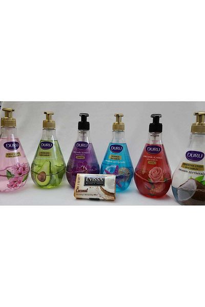 Duru Organic Olive Oil Liquid Soap Set / 6 Piecesx500 ml / Evissa 100 Gram Soap Gift