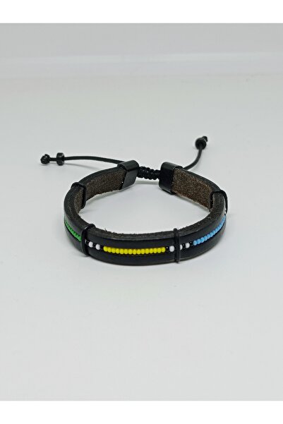mama india alaçatı Adjustable Leather Bracelet No 6 with Sand Bead Detail