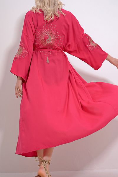 VAGGON Φούξια Dreamy Maxiboy Kimino Kaftan με Ζώνες και Μπράτσα, Ζώνη G樵l