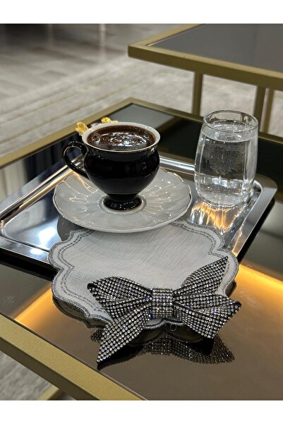 DESİGNBYASYAA GÜMÜŞ NAKIŞLI KOKTEYL PEÇETESİ TAKIMI AKSESUARLI SUNUM PEÇETESİ