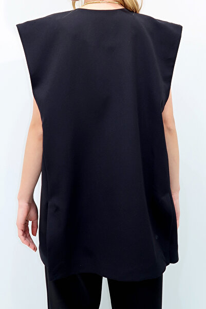 VAGGON Жіночий чорний жилет з двома розрізами та одним ґудзиком, оверсайз, тканий, Prmx13506