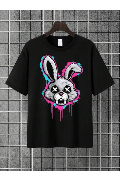 EVIus Bărbați, Femei, Iepure Cyberpunk cu imprimeu , supradimensionat tricou ,