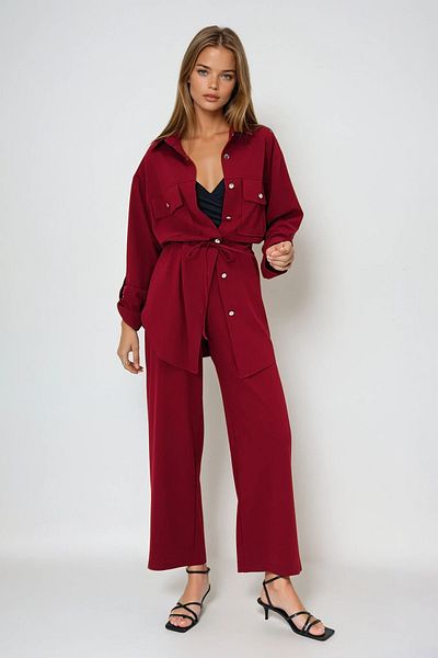 VAGGON Set jachetă Safari burgundy și pantaloni aerobin cu talie elastică - Buzunare duble YMX8448
