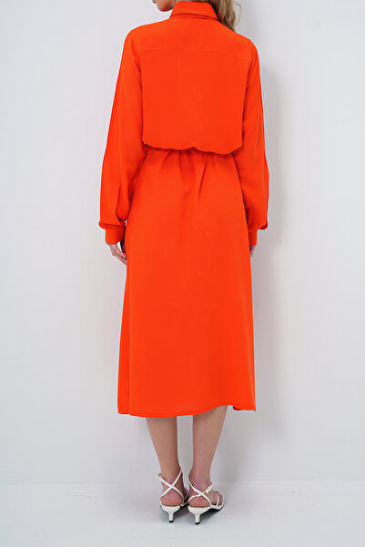 VAGGON Women's Orange Woven Viscose Shirt Dress Prmx13519