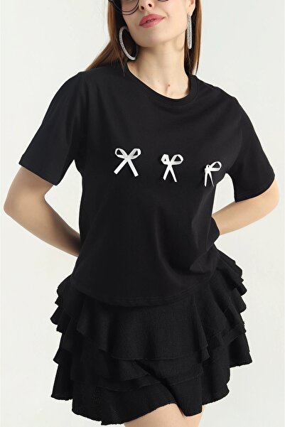 NATUFIAN STORE Kadın Fiyonk Detay Suprem Kadın Tişört