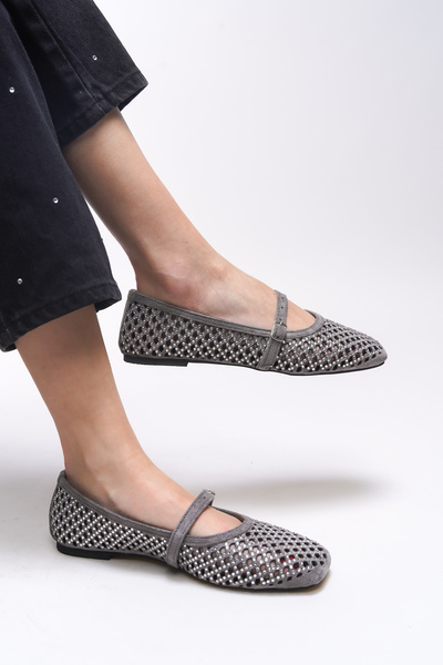 Riccon Gray Suede Phrelduth Women's Ballerinas 0012400