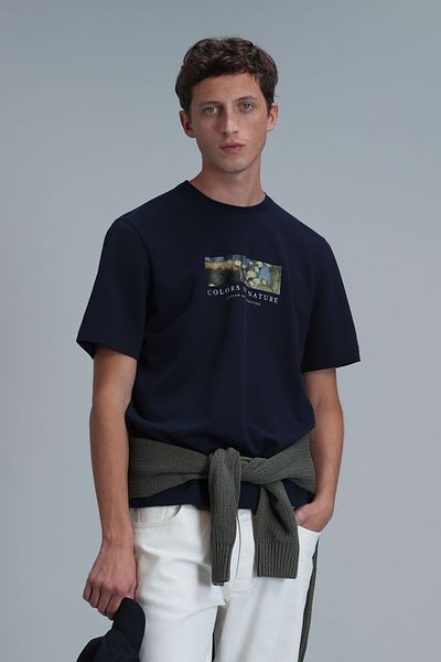 Lufian Banca Modern Graphic T- Shirt Navy Blue