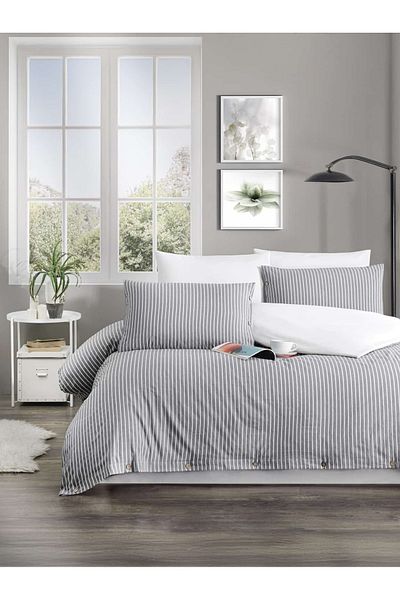 GALAWARRA Milano Striped 100% Cotton Double Duvet Cover Set