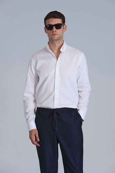 Lufian Cămașă de bază pentru bărbați Jakob Slim Fit, albă