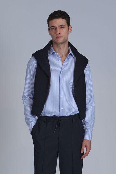 Lufian Cămașă de bază albastră slim fit pentru bărbați - Strıt