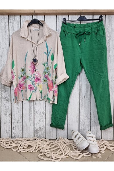 pudubutik Carrot Cut Lycra Italian Trousers Green