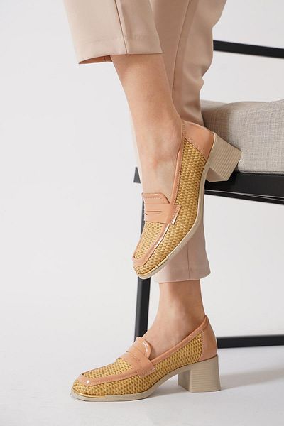 Moda Pie Дамски класически обувки с плосък колан Solna, кафяви, сламени