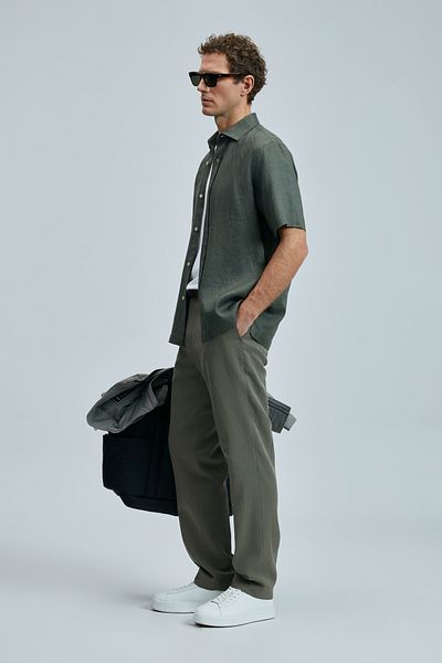 Lufian Cămașă Basic Comfort Fit pentru bărbați - kaki