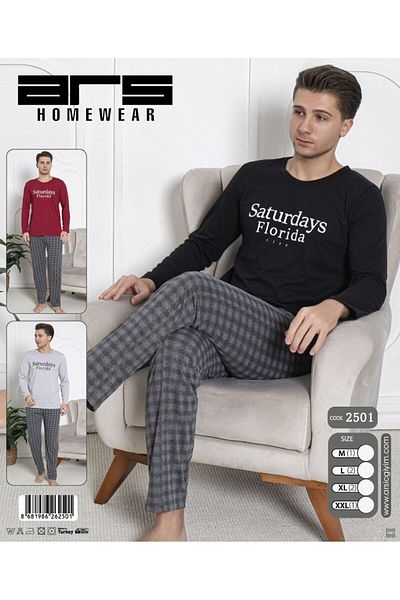 Ars Men's Pajama Sets Cotton Plaid Long Sleeve Six Check Pajama Sets Cotton