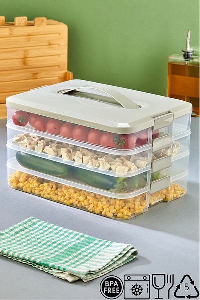 ALP HOME Practical 4 Tiers Storage Container Refrigerator Organizer Multi-Purpose Storage Container