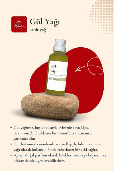 sabunal Rose Oil 50 ml - Skin Care, Relaxing Massage and Aromatherapy Oil