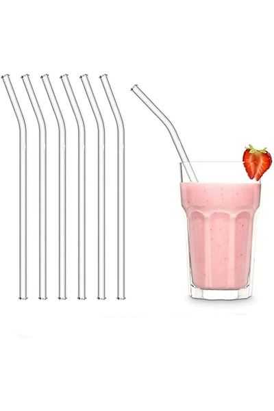Tnchome 6 Pieces of Work Resistant 21cm Thermisil Glass Straws - Transparent Slope