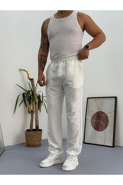Combineman35 Women Men Linen Fabric Baggy Fit Trousers with Lacing Detail