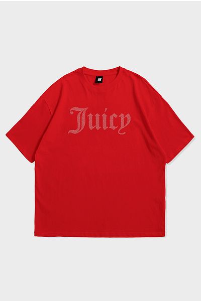 3 ROPE Blue Oversize T-Shirt Rose Rhinestone Printed T-Shirt