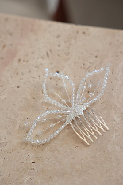 İstoria Bridal Şeffaf Boncuklu Toka, Nişan-Nikah-Düğün Saç Aksesuarı, Kristal...