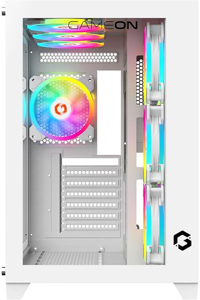 GAMEON Emperor Artic Series, Mid Tower Gaming Case, Dust Filters, Pre-installed 7 Cooling Fans, White