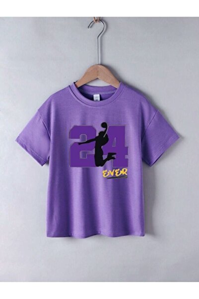 Topçu Bisiklet Yaka 24 Baskılı Mor Unisex Baskılı Çocuk T-shirt