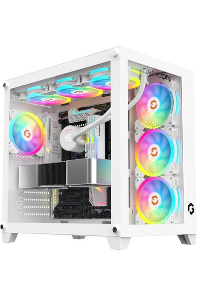 GAMEON Emperor Artic Series, Mid Tower Gaming Case, Dust Filters, Pre-installed 7 Cooling Fans, White