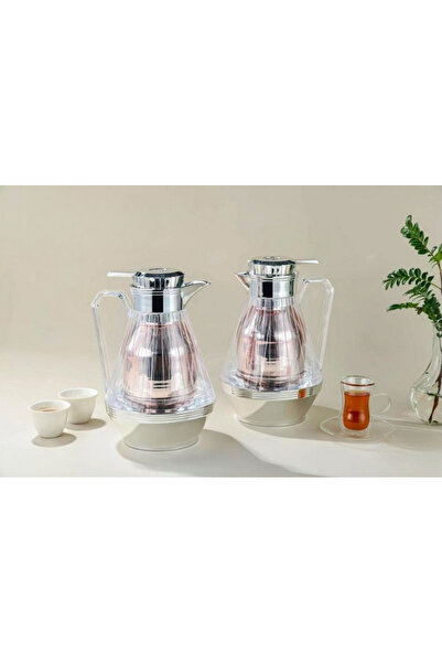 Generic Set of 2 silver tea and coffee thermoses with a transparent finish an...