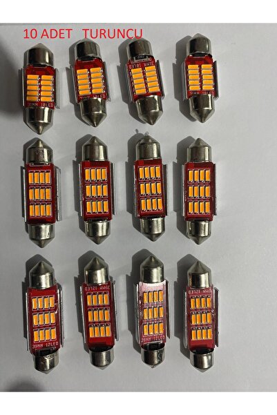 Vlotho 10 ADET TURUNCU Sofit Led Arıza Yakmaz C5w Tavan Plaka Ampül 41mm (AMBER)
