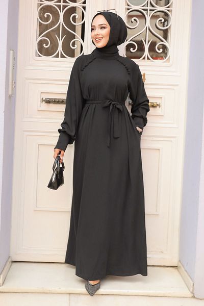 Neva Style Μαύρο Φόρεμα Μασούρι με Ζώνη 33014s