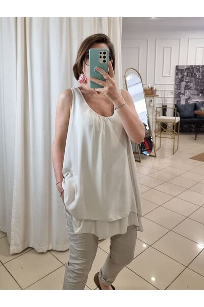 pudubutik Lace Detail Viscose Beige Undershirt Italian