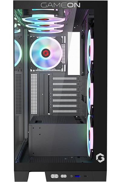 GAMEON Emperor Midnight IV Series, Mid Tower Gaming Case, Pre-installed 7 RGB Cooling Fans, Black
