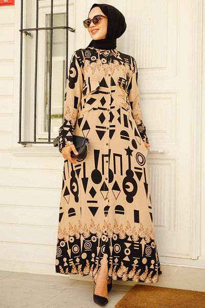 Neva Style Patterned Mink Hijab Dress 35202V
