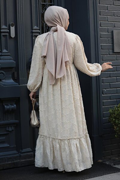 Neva Style Beige Hijab Dress - Laced, Model 10013Beige