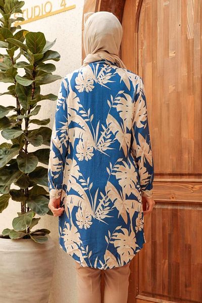 Neva Style تونيك حجاب فيسكوز أزرق نيلي موديل 11552