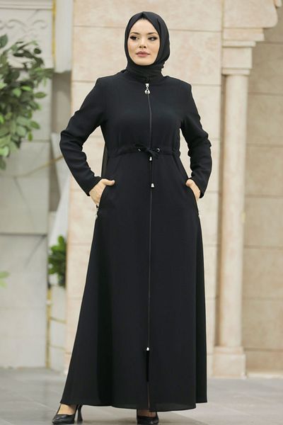 Neva Style Μαύρο Hijab Ferace με τσέπη 60125s